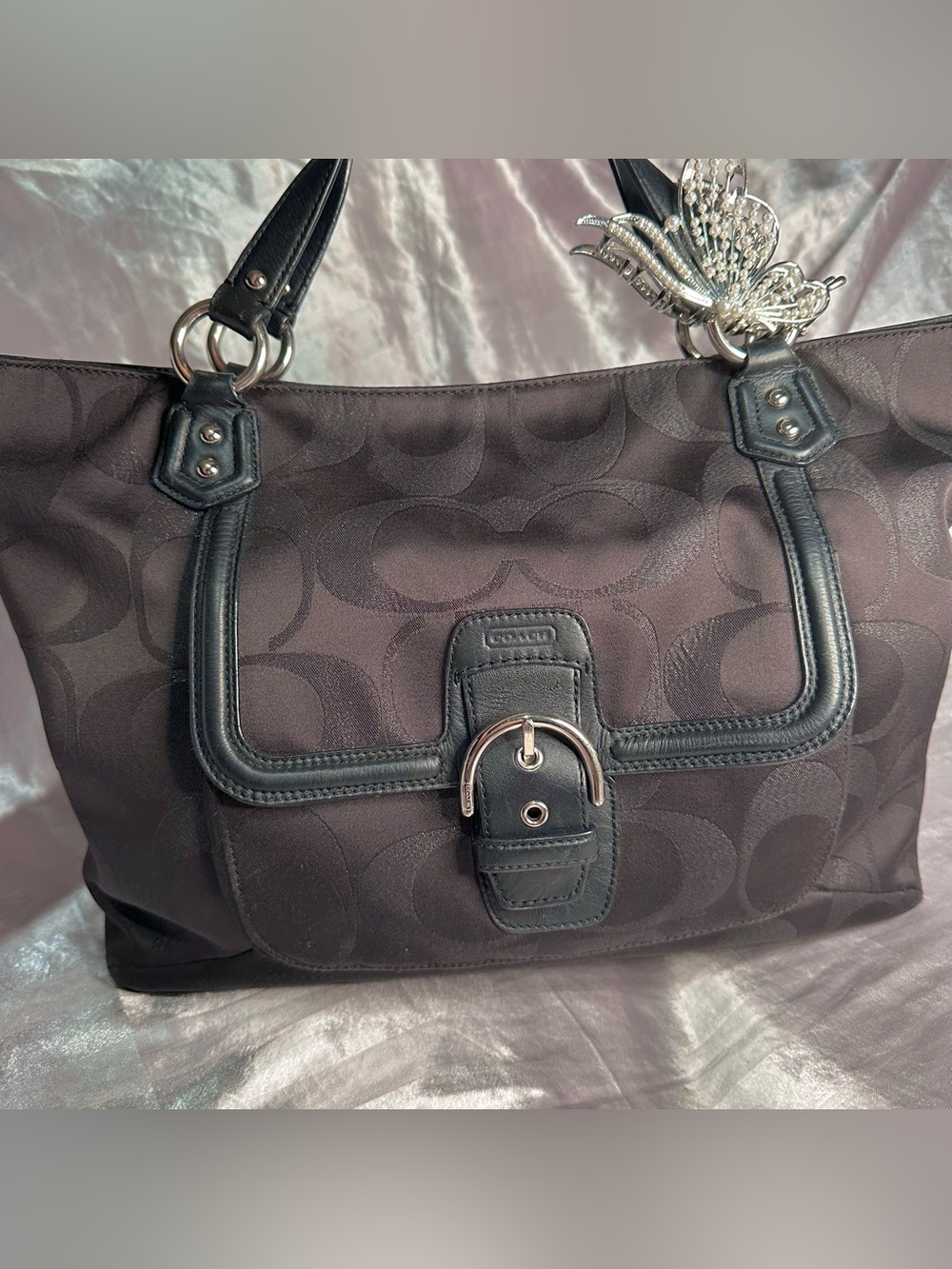 Vtg Y2K Coach Campbell Signature Izzy Fashion Large Black Satchel Purse 26241
